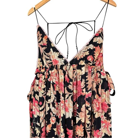 NEW Free People Primmy Midi Black Floral Chiffon Pink Lace Resort Boho Dress XL - Picture 12 of 16